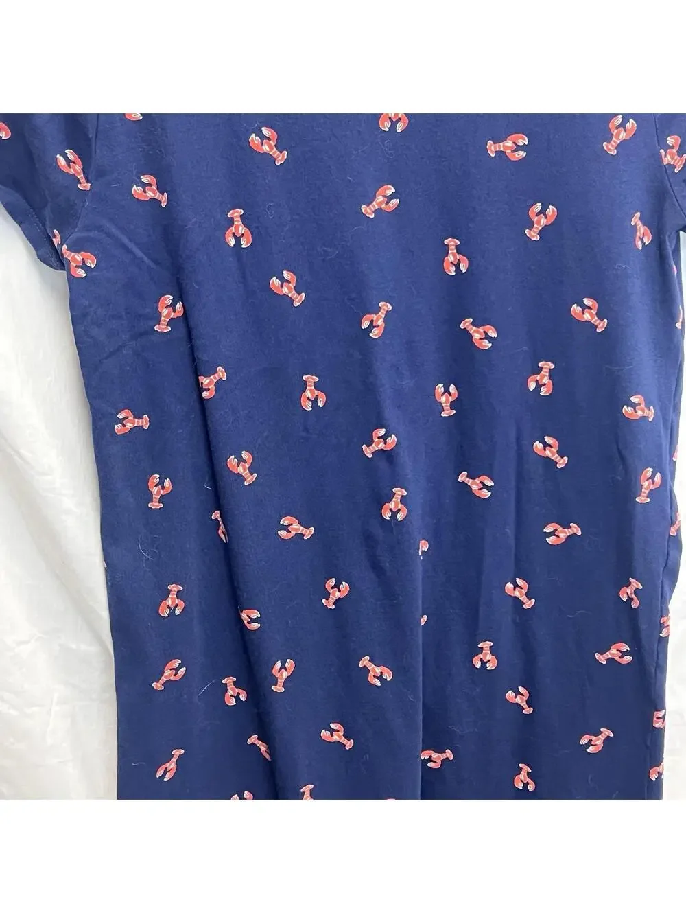 J Crew Womens Lobster Print Short Sleeve T-Shirt Dress XS Navy Blue 100% Cotton